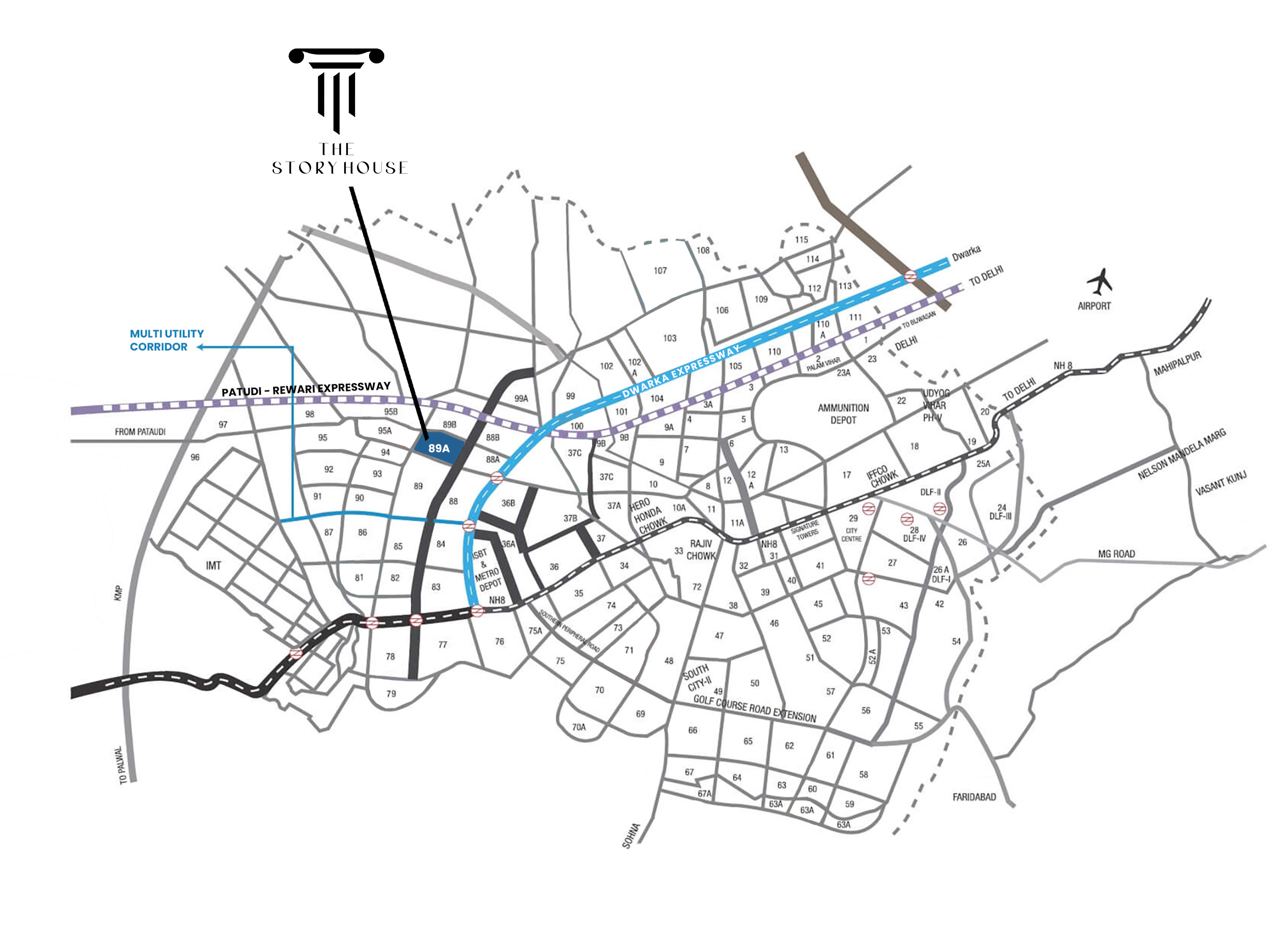 Location Map of The Story House in Sector 89A, Gurugram